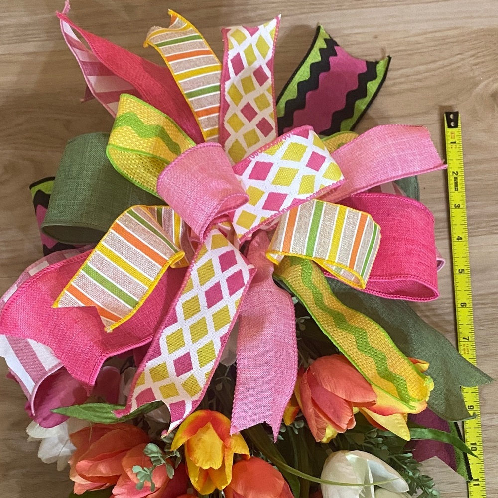 Colorful Floral Door Swag with Ribbon - Picture 4 of 4